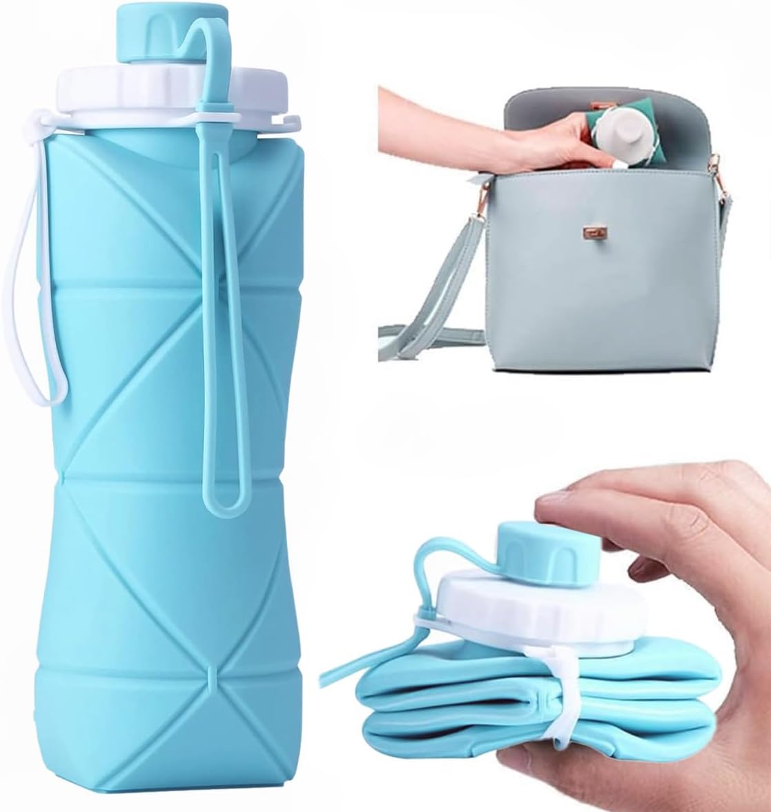 Collapsible silicone water bottle 600ml product view 1