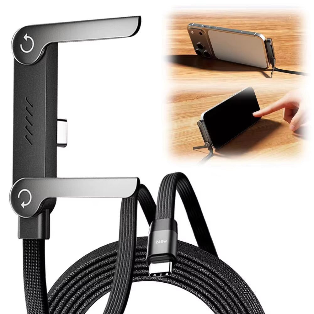 240W USB-C fast charging cable with phone stand product view 1