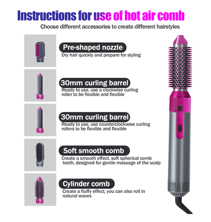 5-in-1 hot air brush ceramic hair styler product view 2