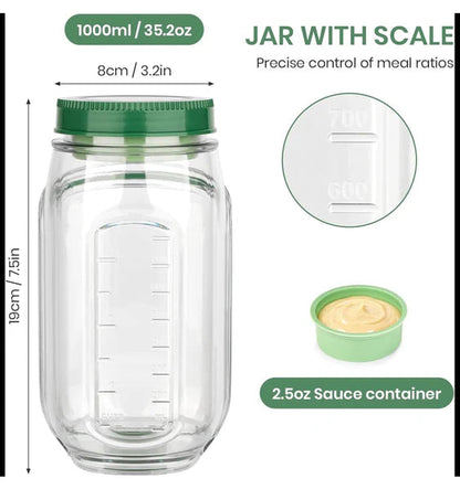 Portable salad container jar with dressing cup product view 2