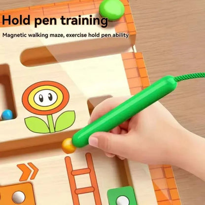 Magnetic maze toy wooden ball game product view 2