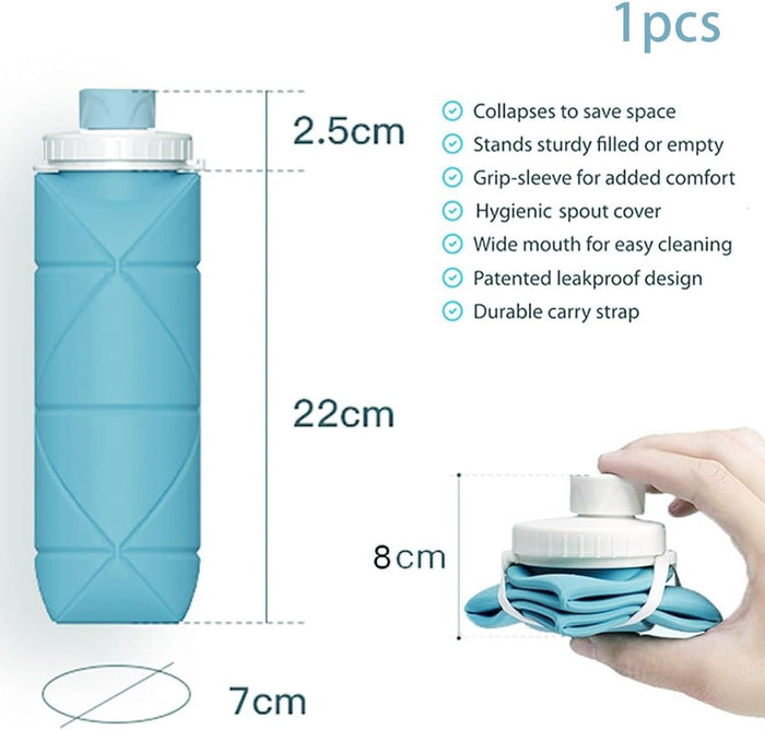 Collapsible silicone water bottle 600ml product view 2