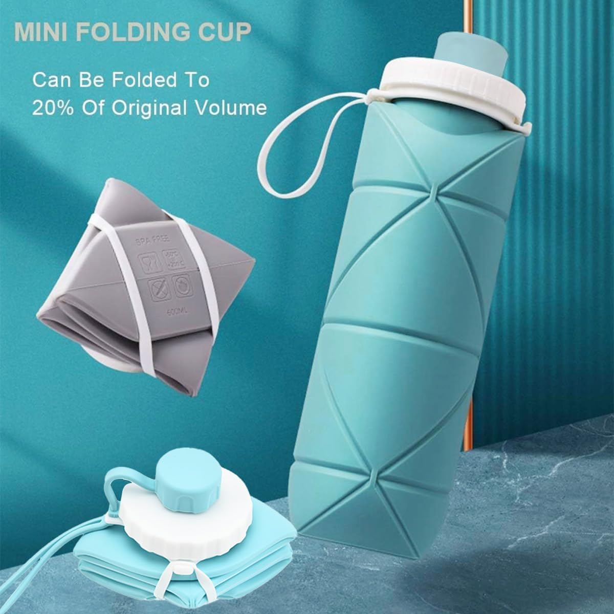 Collapsible silicone water bottle 600ml product view 4