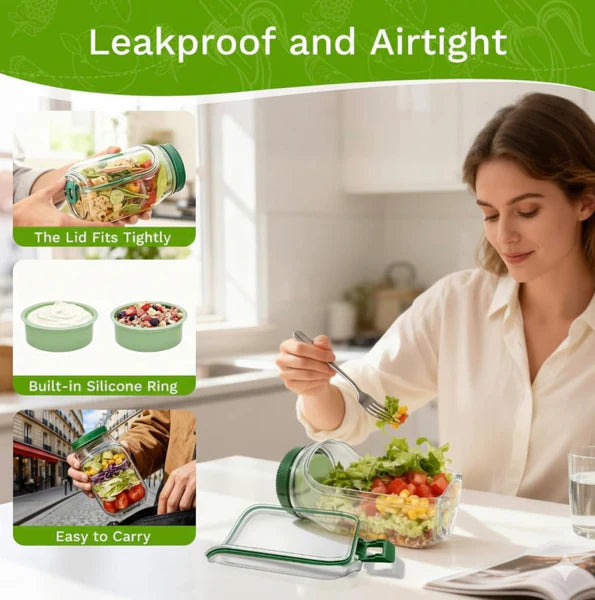 Portable salad container jar with dressing cup product view 4