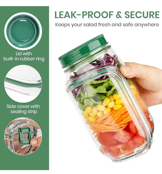 Portable salad container jar with dressing cup product view 5