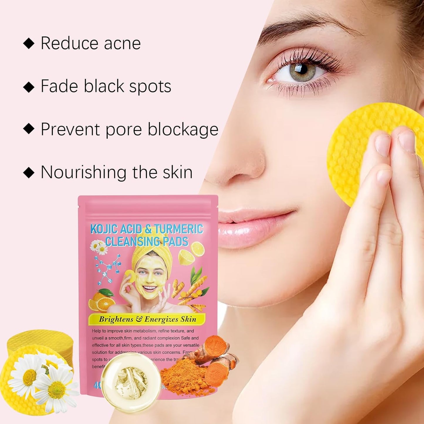 Kojic acid and turmeric cleansing pads 40 pack product view 6