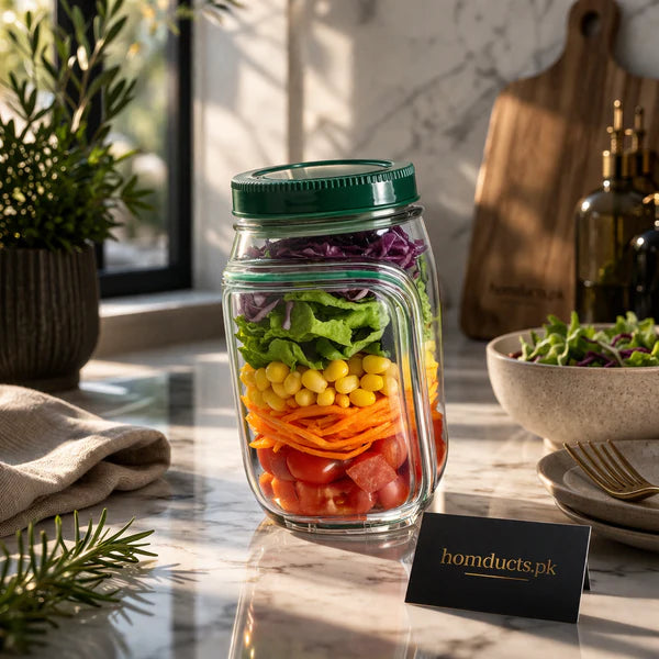 Portable salad container jar with dressing cup product view 6