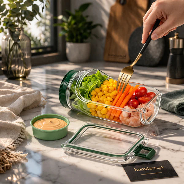 Portable salad container jar with dressing cup product view 8