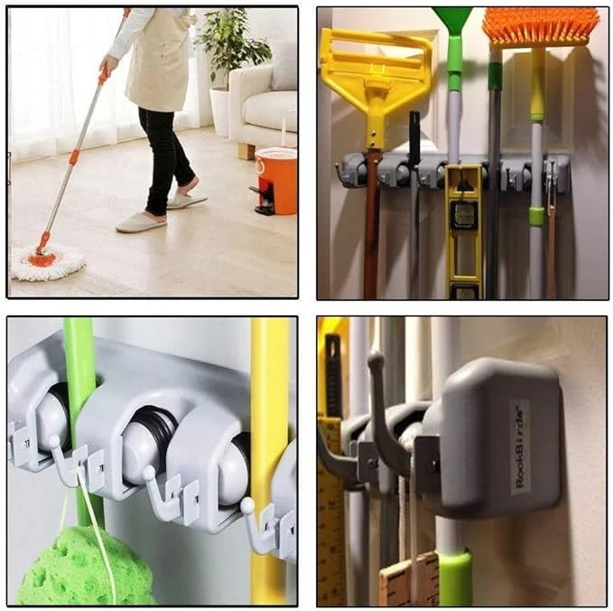 Wall-Mounted Broom & Mop Organizer